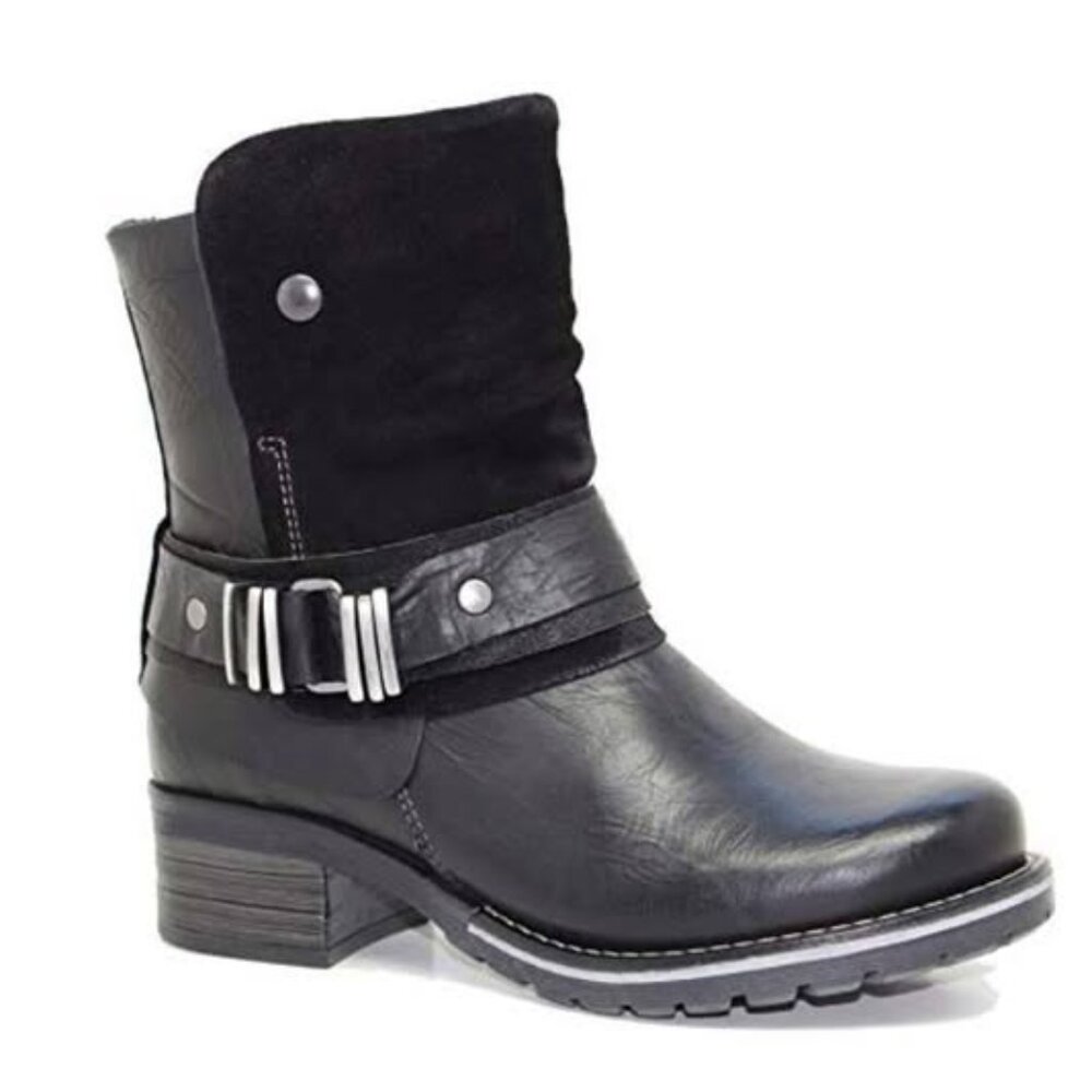 Dromedaris Kikka Leather Suede Biker Combat Boots Black Womens Size 41 (10.5-11)